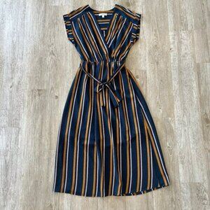 Womens Monteau Blue/Orange Stripe Midi Dress - M